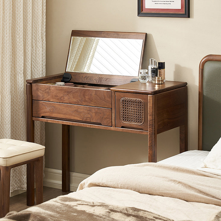 ドレッサー 化粧台 鏡付き 天然木 ブラウン y-b5056 - BestKagu