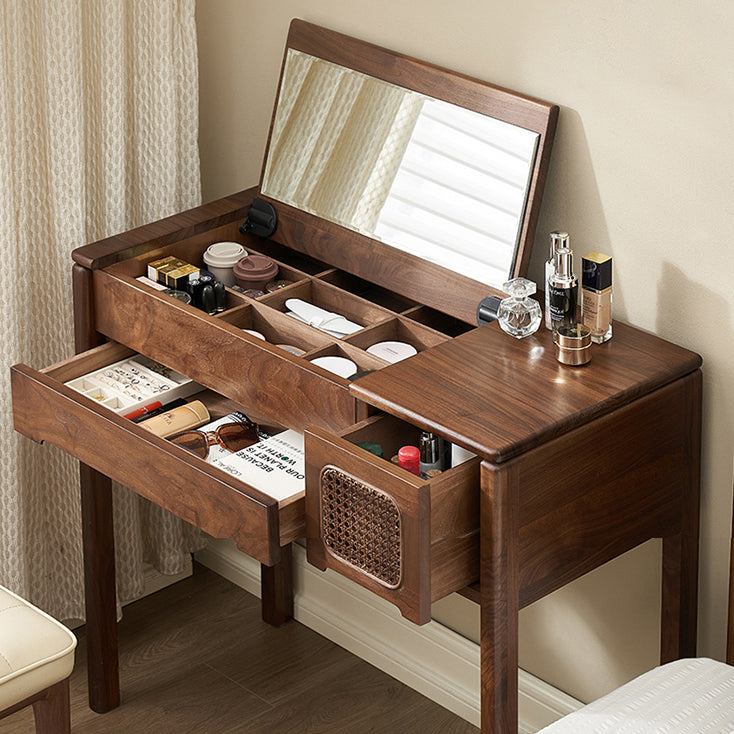 ドレッサー 化粧台 鏡付き 天然木 ブラウン y-b5056 - BestKagu