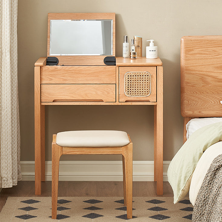 ドレッサー 化粧台 鏡付き 天然木 ナチュラル y-h6051 - BestKagu