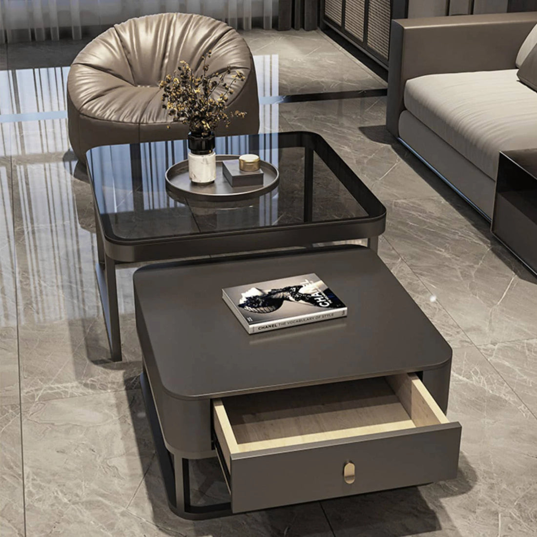 セラミックとガラス天板のネストテーブル2点セット | モダンで洗練されたリビングを演出 fel-1981