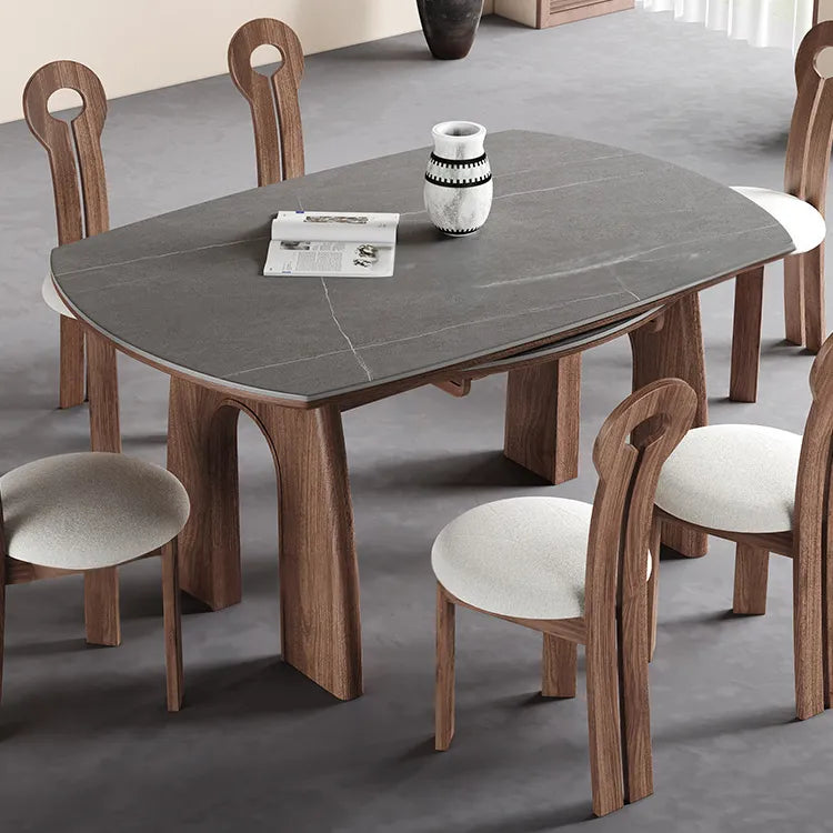 モダンなアッシュ材×セラミックラウンドテーブル - 伸長式テーブル fjx-2663