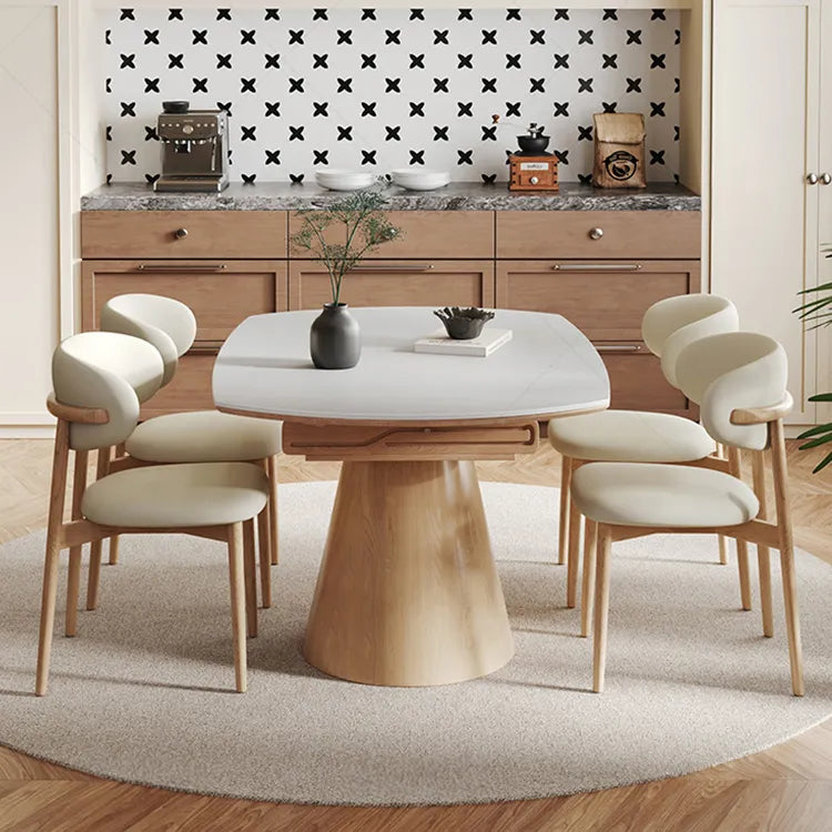 アッシュ無垢材とセラミックのラウンドテーブル - 伸長式丸テーブル fjx-2668