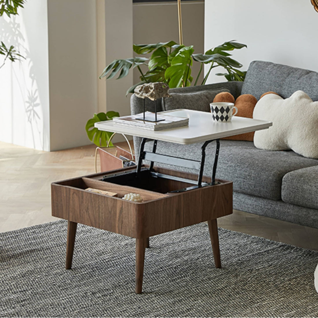 天然無垢材使用の高級センターテーブル|昇降式 スタイリッシュ&モダンなデザイン fmy-1140