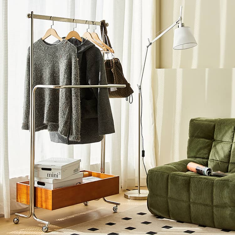 【高級ツゲ木・ステンレス製】ラック - おしゃれな収納家具 fmy-1158 ハンガーラック - BestKagu