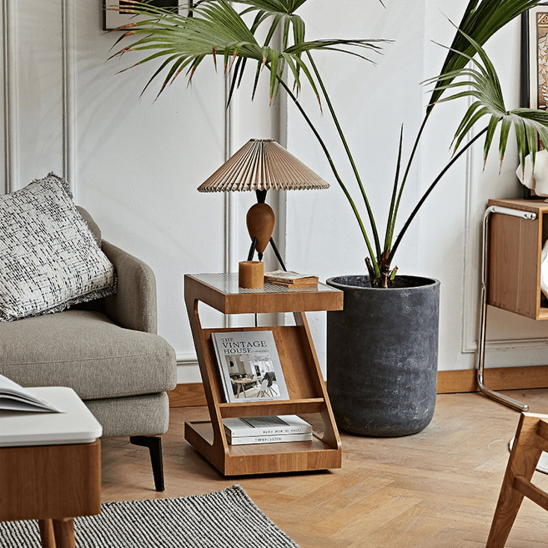 チェリー材多層板とガラスのサイドテーブル fmy-688