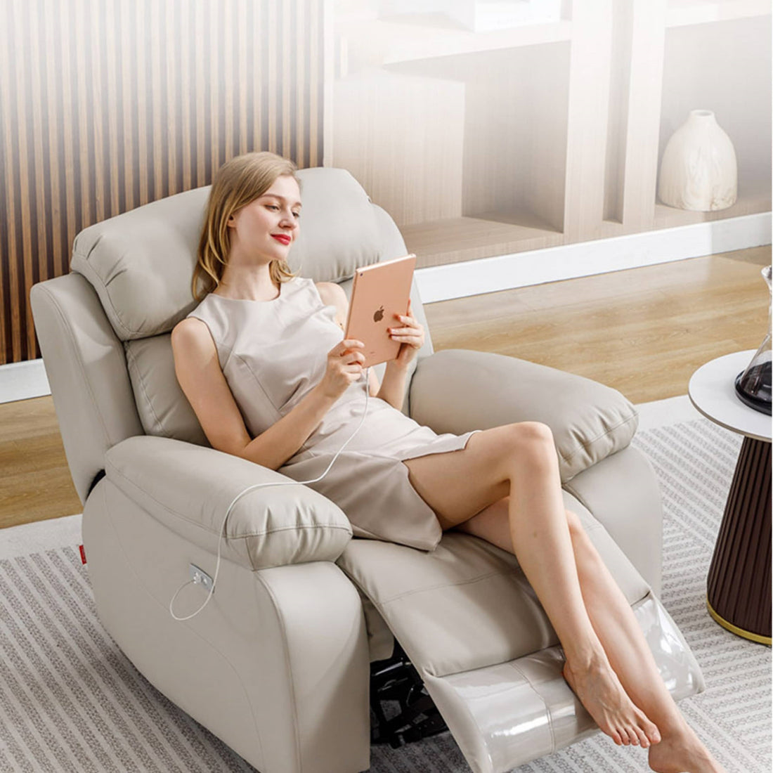 PUレザーソファー 電動リクライニング + 振動マッサージ機能 fykl-431