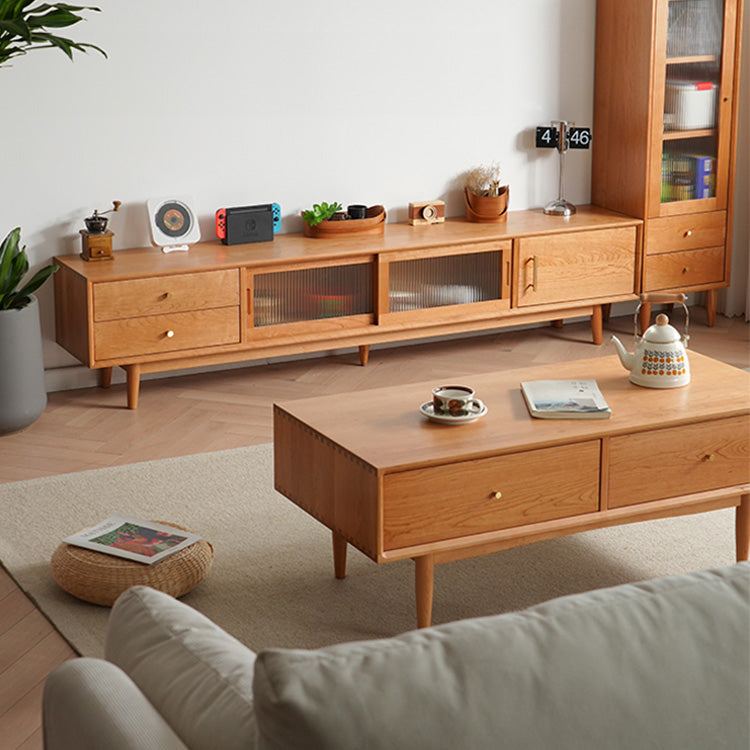 オーク・キリ・ガラス・銅・チェリー材の高級テレビ台 fyx-860