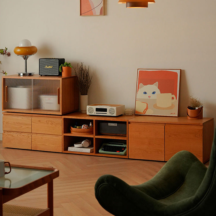 木製収納キャビネット ナチュラルウッド 天然チェリー材製キャビネット 用途に合わせて自由使える収納家具