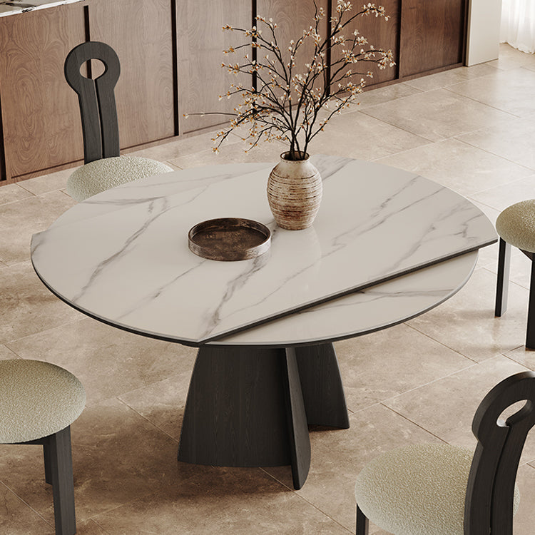 セラミックとアッシュ材の丸テーブル - 伸長式延長タイプダイニングテーブル|モダンデザインでおしゃれなリビングを演出! hagst-5363