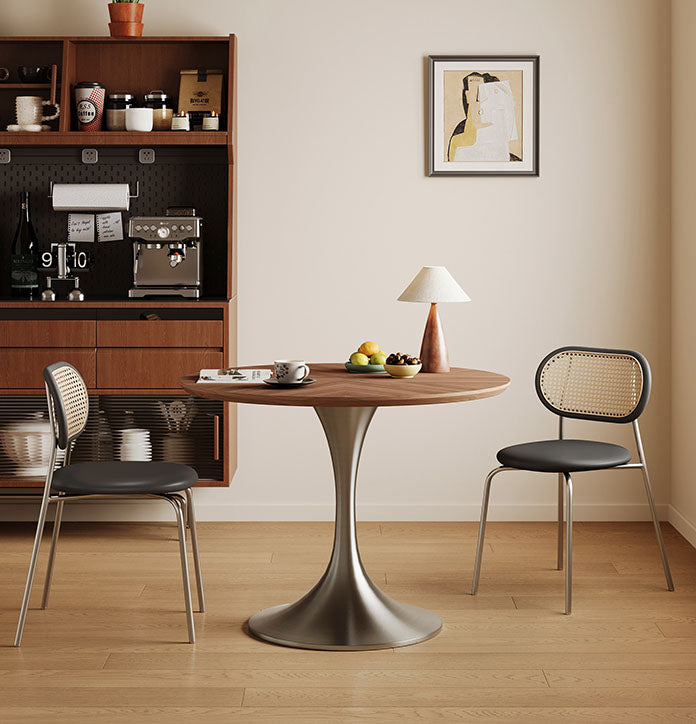 木製天板ステンレス脚 スタイリッシュなデザインおしゃれな丸テーブル hagst-5525