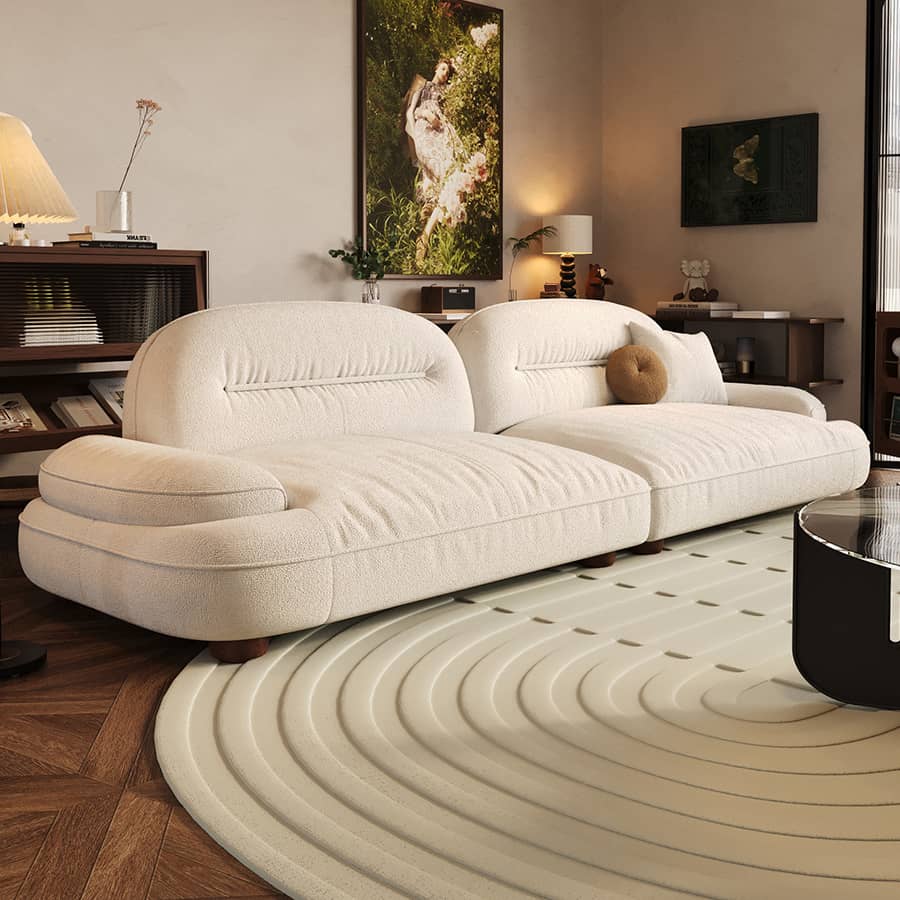 高級ソファー - ダウン&シリコンフィルクッション シープボア生地 快適な座り心地 hatx-1022