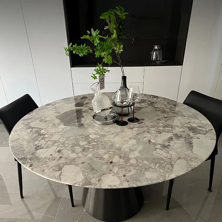 ラグジュアリー大理石テーブル | ステンレス脚付き円形デザイン | モダンインテリアに最適 | 多層板使用 hbso-3012
