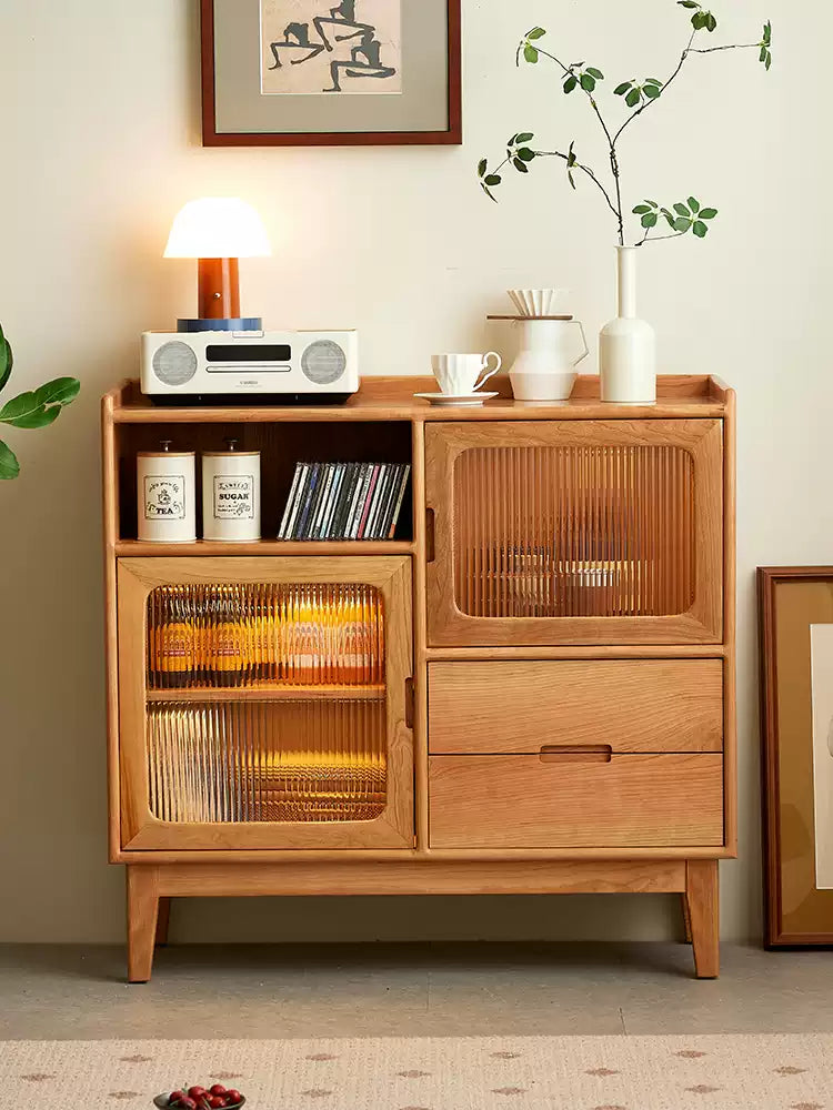 天然木のぬくもりを感じる、上質なチェリー材サイドボード キャビネット収納ボード hcm-002