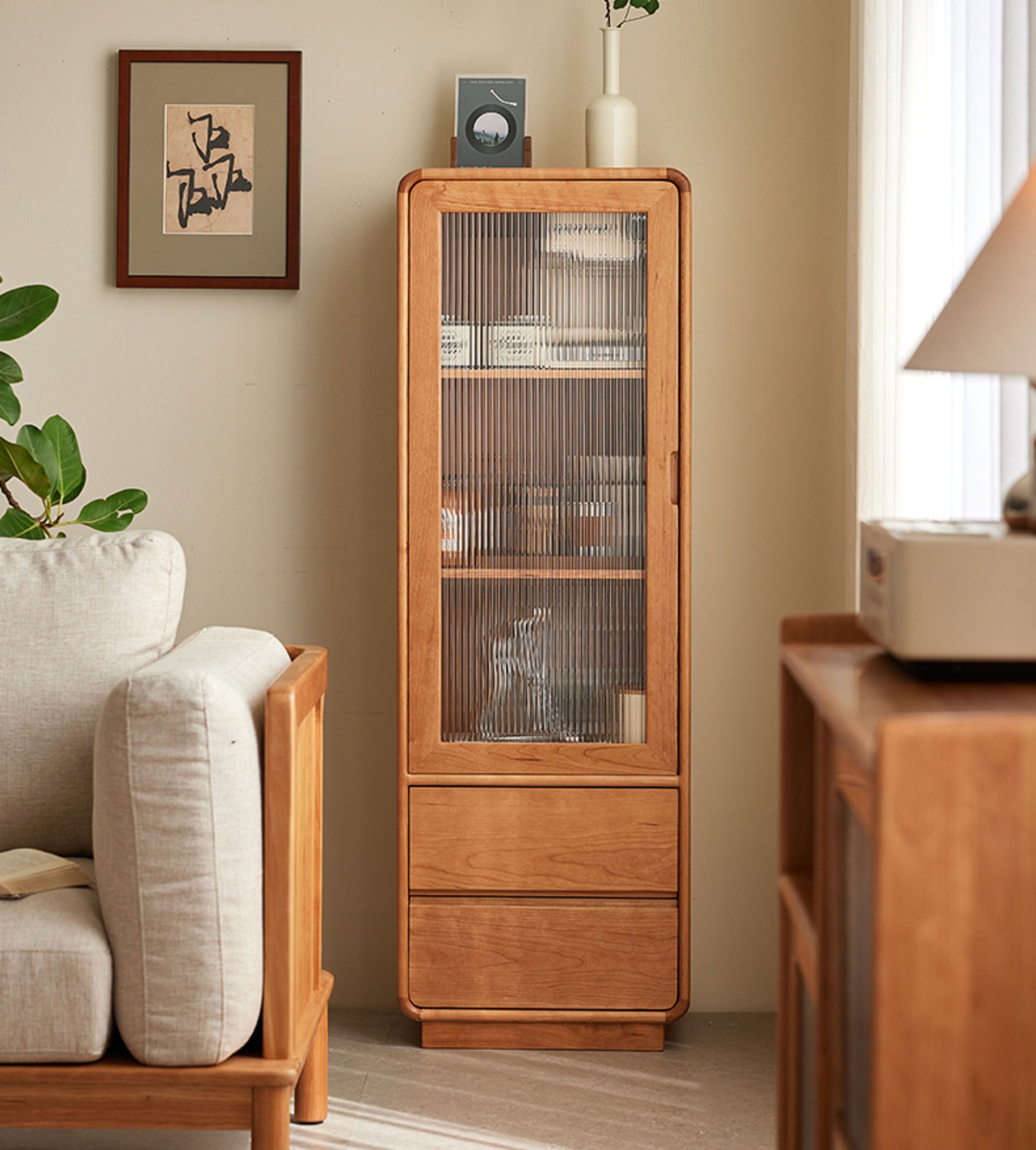 チェリー無垢材 収納ボード リビングキッチンシェルフ棚キャビネット