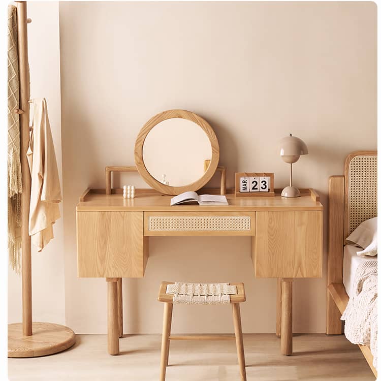 アッシュ材 ラタン化粧台 hjhms-1039 鏡台・ドレッサーデスク - BestKagu