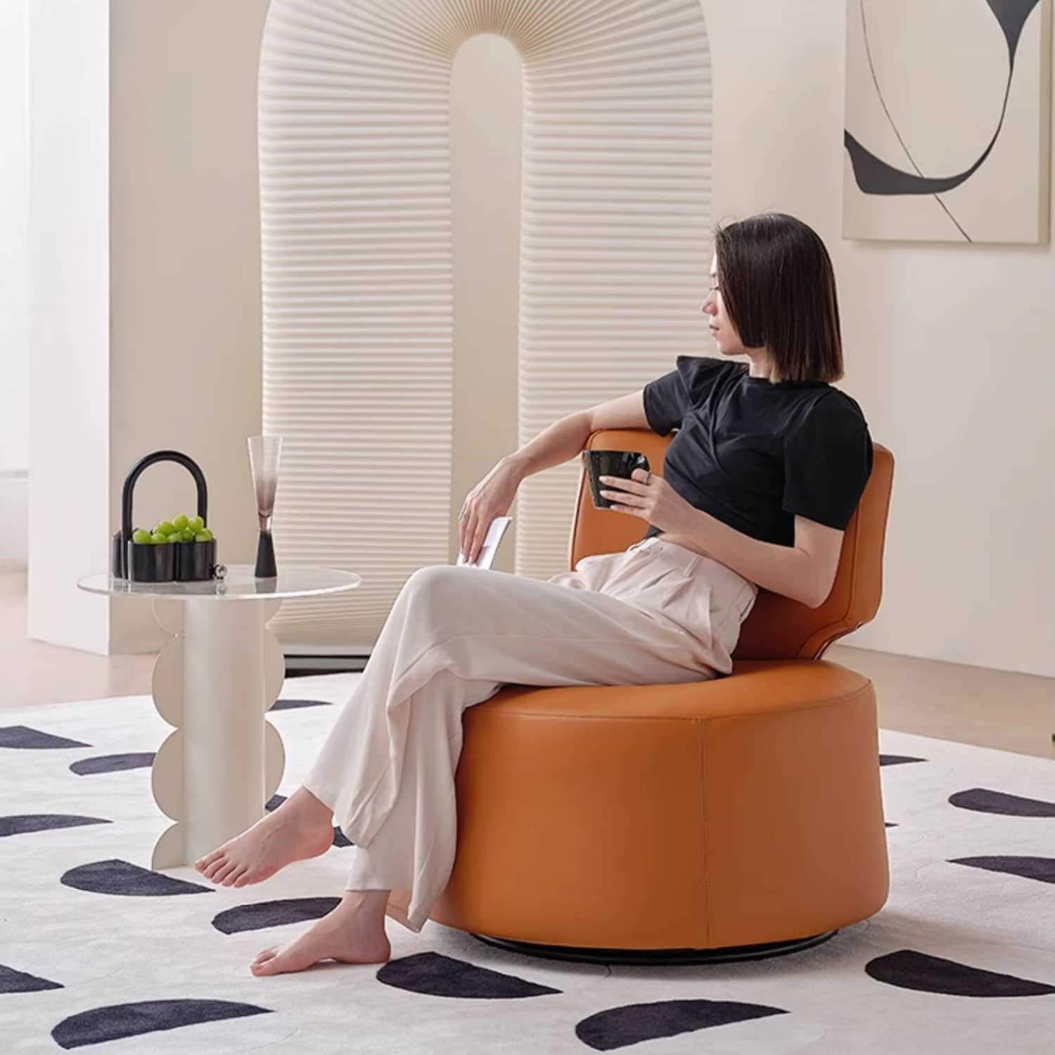 1人掛けソファ パーソナルチェア PUレザー製 360度回転  hksc-976 - BestKagu