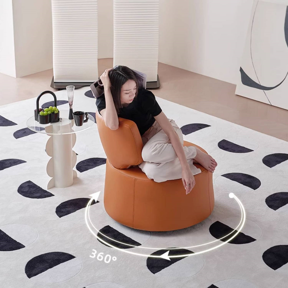 1人掛けソファ パーソナルチェア PUレザー製 360度回転  hksc-976 - BestKagu