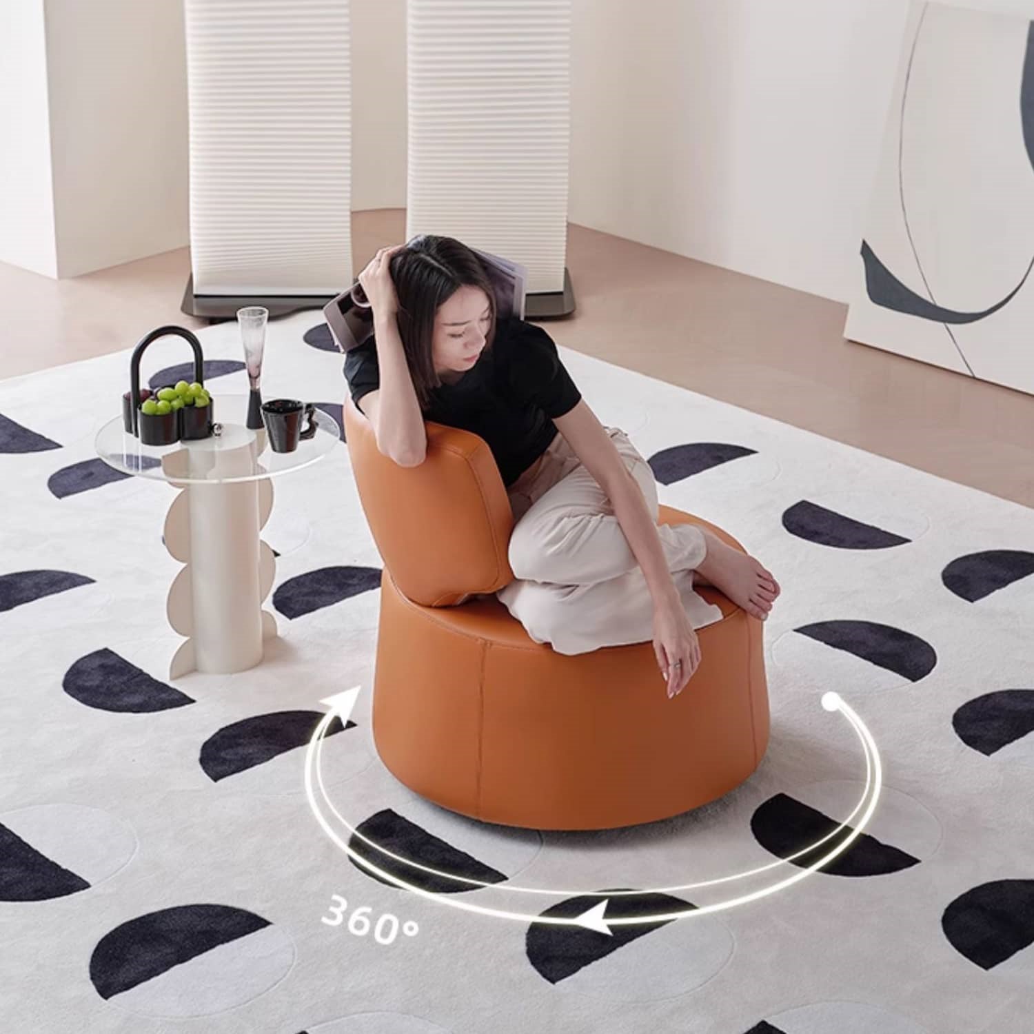 1人掛けソファ パーソナルチェア PUレザー製 360度回転  hksc-976 - BestKagu