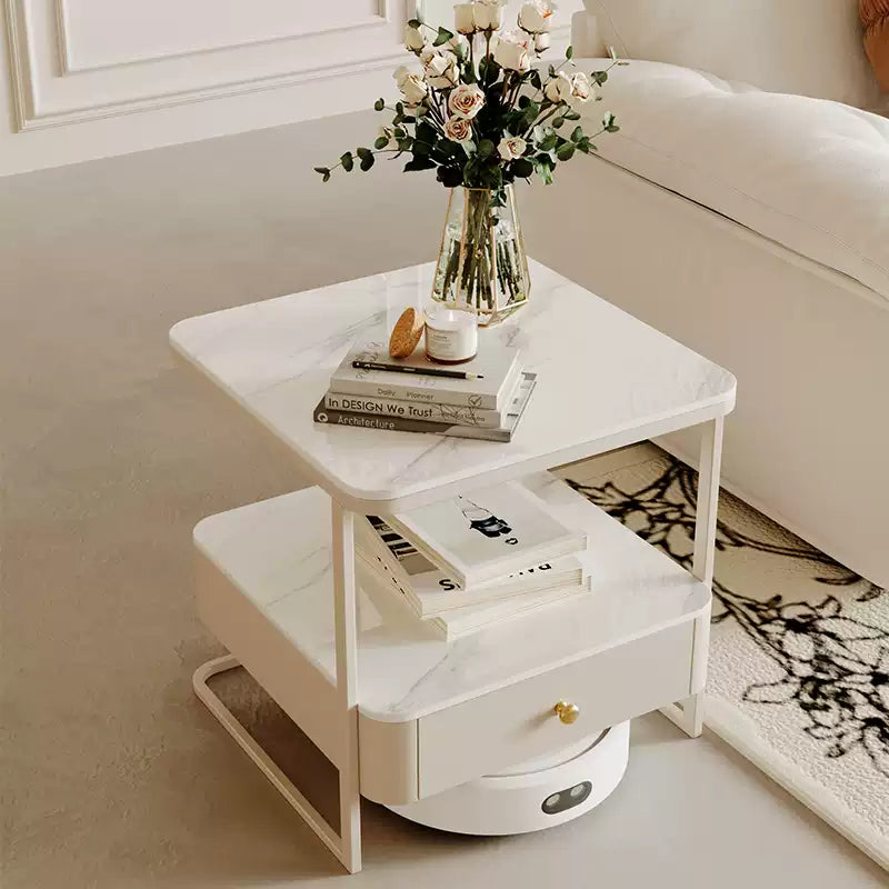 二段式 サイドテーブル リビング寝室テーブル セラミック&アイアン&ガラス htt-3849