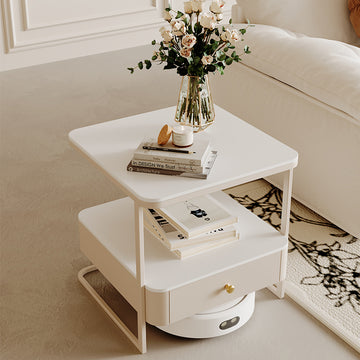 二段式 サイドテーブル リビング寝室テーブル セラミック&アイアン&ガラス htt-3849