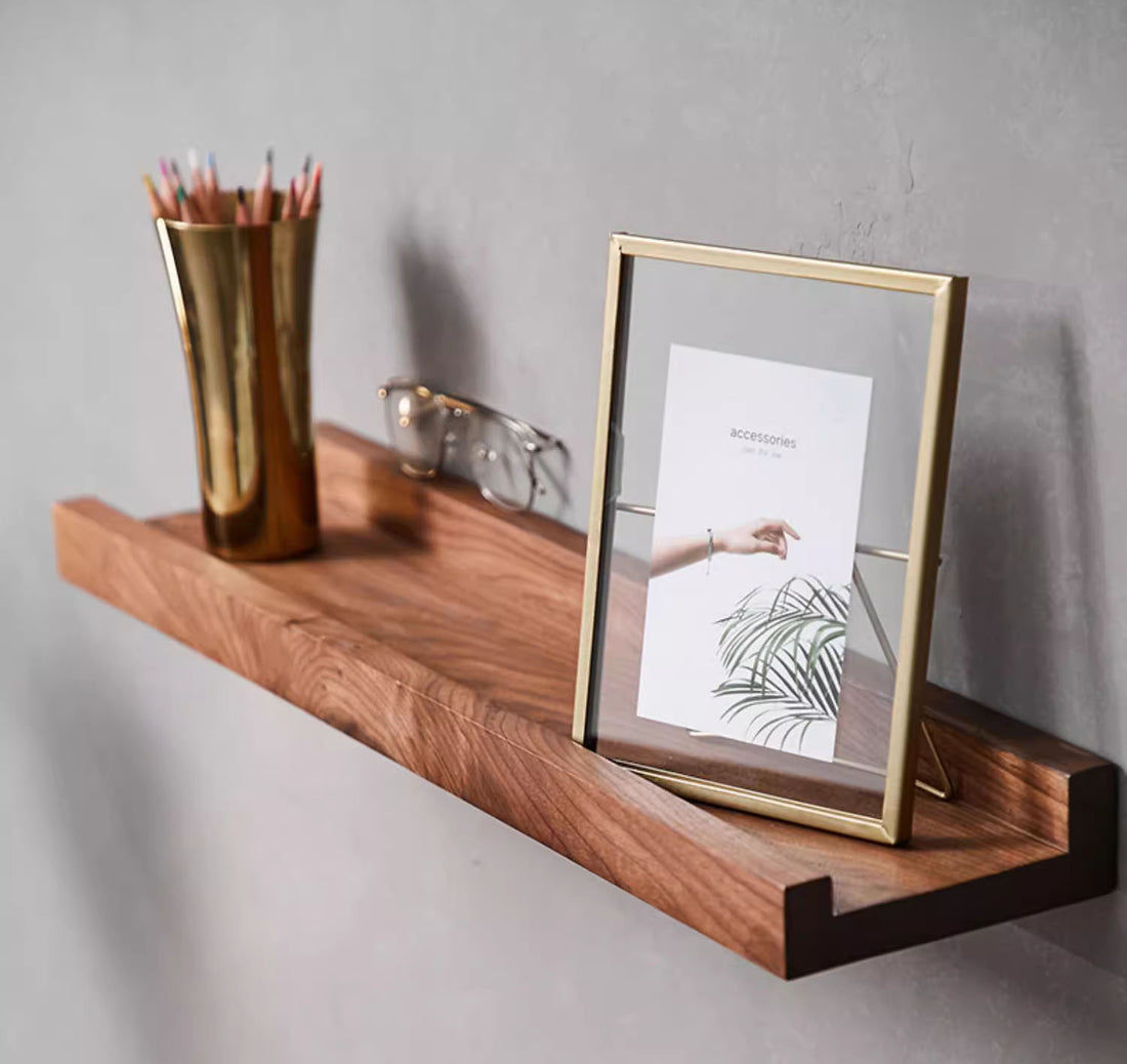 ウォールラック無垢材壁一面仕切り壁掛け棚 ウォールナットボード htxj-0001