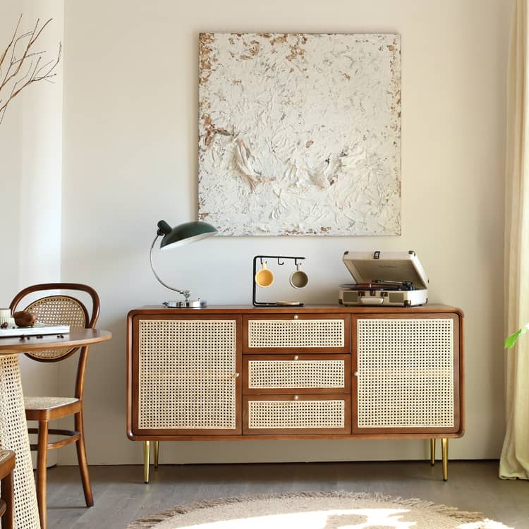 キャビネット チェスト アッシュ材 ラタン藤素材家具 おしゃれ htzm-1509 - BestKagu