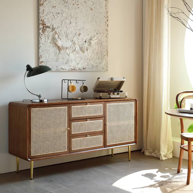 キャビネット チェスト アッシュ材 ラタン藤素材家具 おしゃれ htzm-1509 - BestKagu