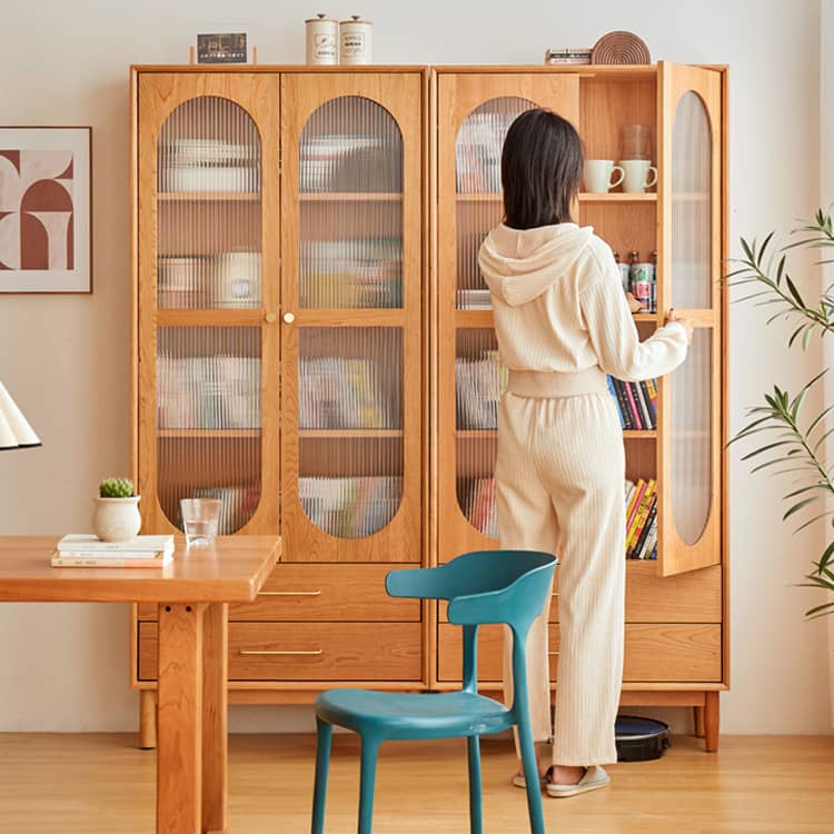 本棚 ブックラック 本漫画収納 高級チェリー材 - 多層板とガラス&アルミ合金銅の完璧な組み合わせ hykmq-761