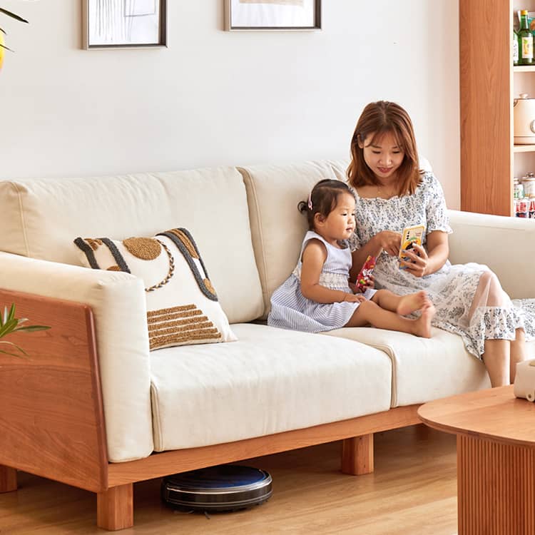 高級チェリー材ソファー|耐久性優れたフェイクレザー素材  hykmq-784