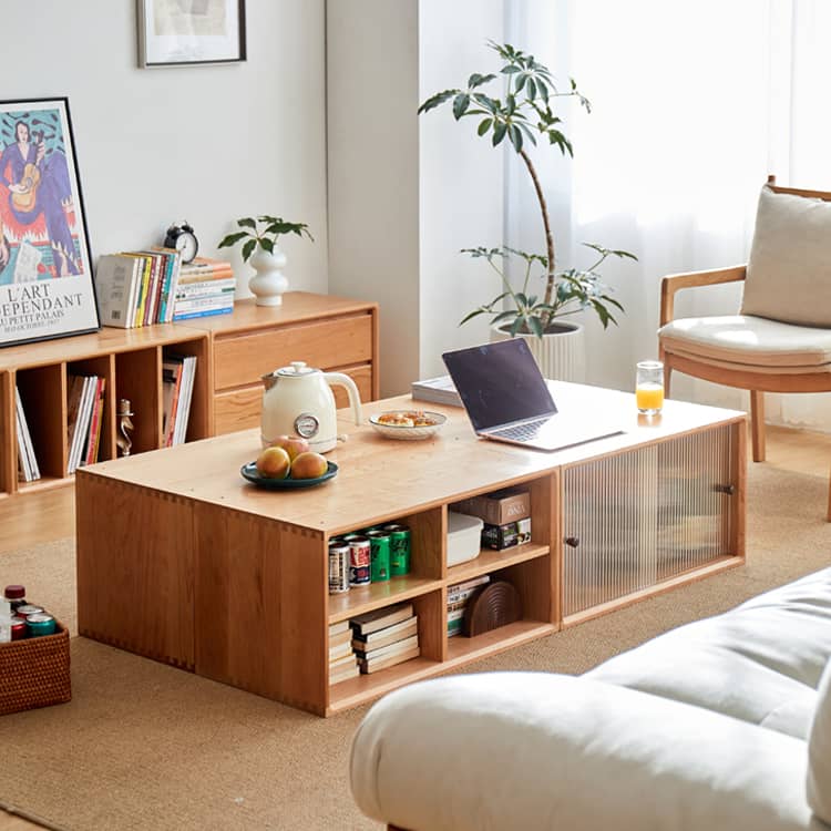 ボックス収納家具 組み合わせ自由収納 チェリー材・多層板・ガラス・銅製キャビネット - 高級感あふれる収納家具 hykmq-789