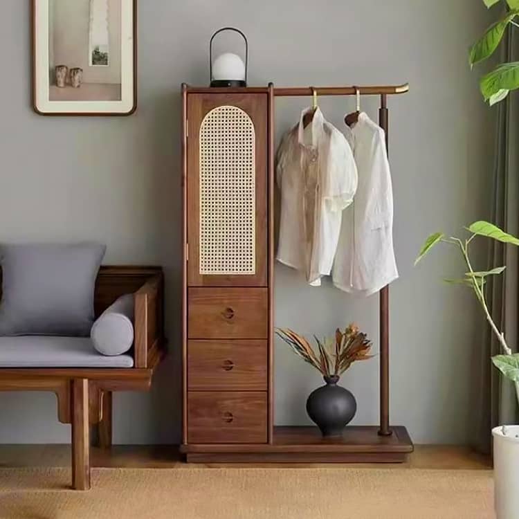 ハンガーラック  | ラタン アッシュ材 クローゼット付き 玄関収納便利  tzm-526