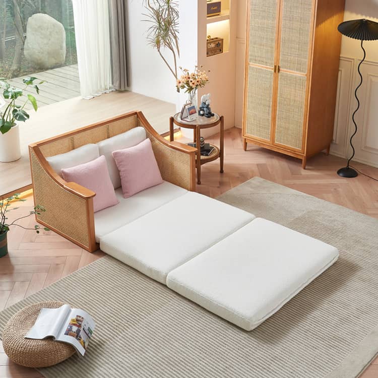 高級ラタン&アッシュ材のシープボアソファベッド ローソファー tzm-544