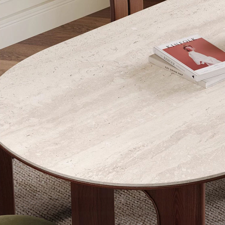 ベージュカラーのセラミック製ダイニングテーブル 半円リビング