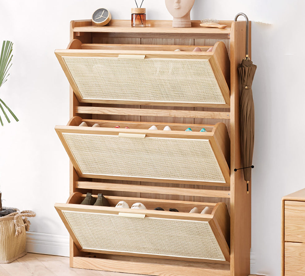 シューズボックス 下駄箱 完成品 フラップ扉 天然木 ラタン y49l07 - BestKagu