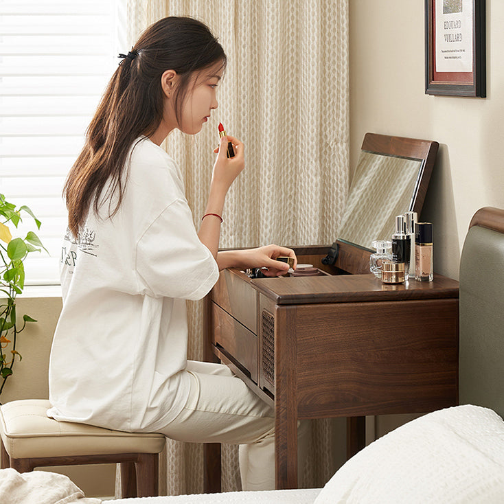 ドレッサー 化粧台 鏡付き 天然木 ブラウン y-b5056 - BestKagu