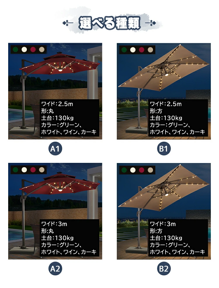 ガーデンパラソル ソーラーライト付き 角度調整機能 紫外線対策 屋外パラソル zy-023 - BestKagu