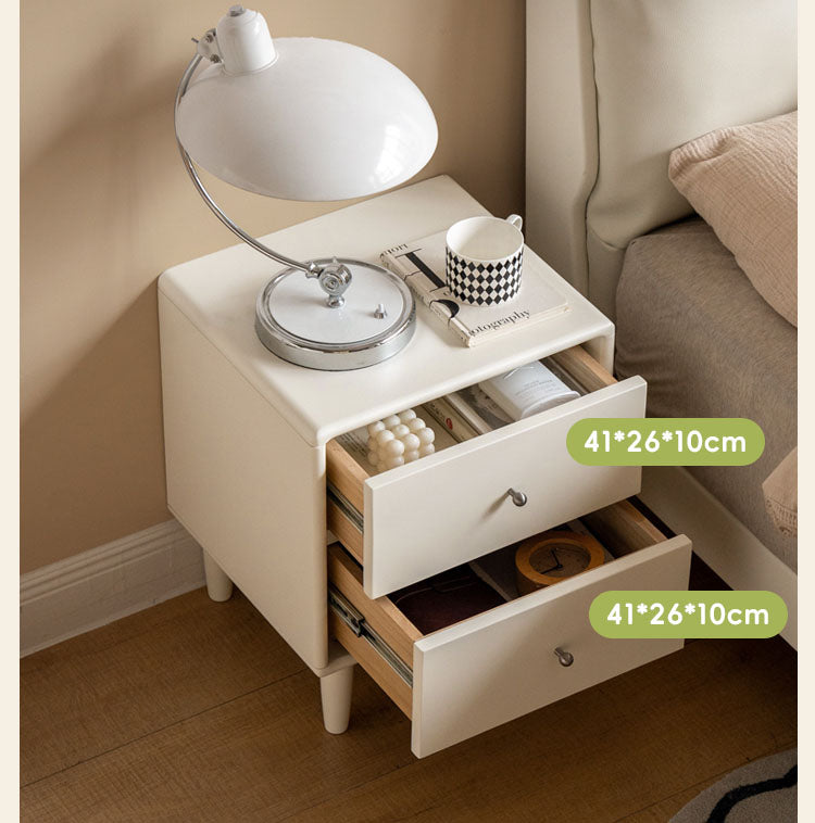 ナイトテーブル　サイドテーブル2杯収納付き/ホワイト家具/オーク材家具　A246A07