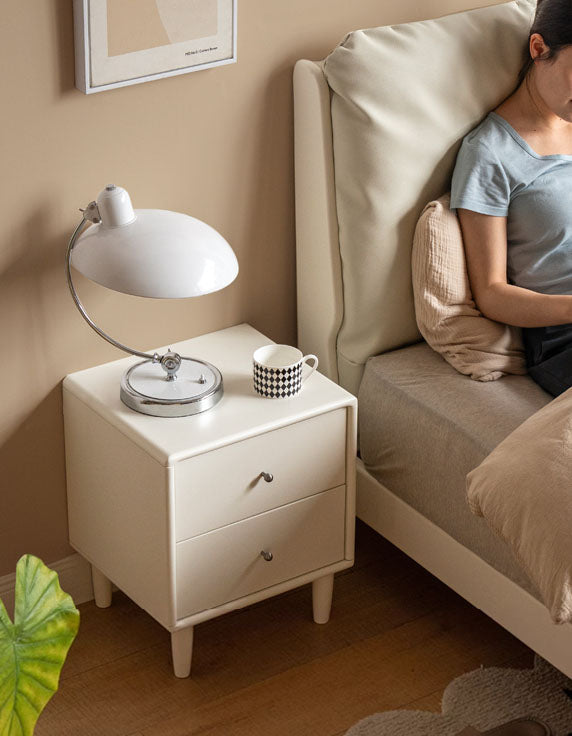 ナイトテーブル サイドテーブル2杯収納付き/ホワイト家具/オーク材家具