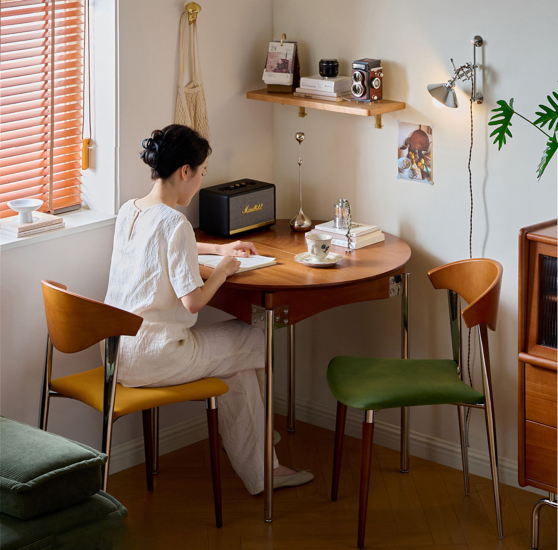 丸テーブル　木製折りたたみ伸縮式テーブル・デスク　G1-7242