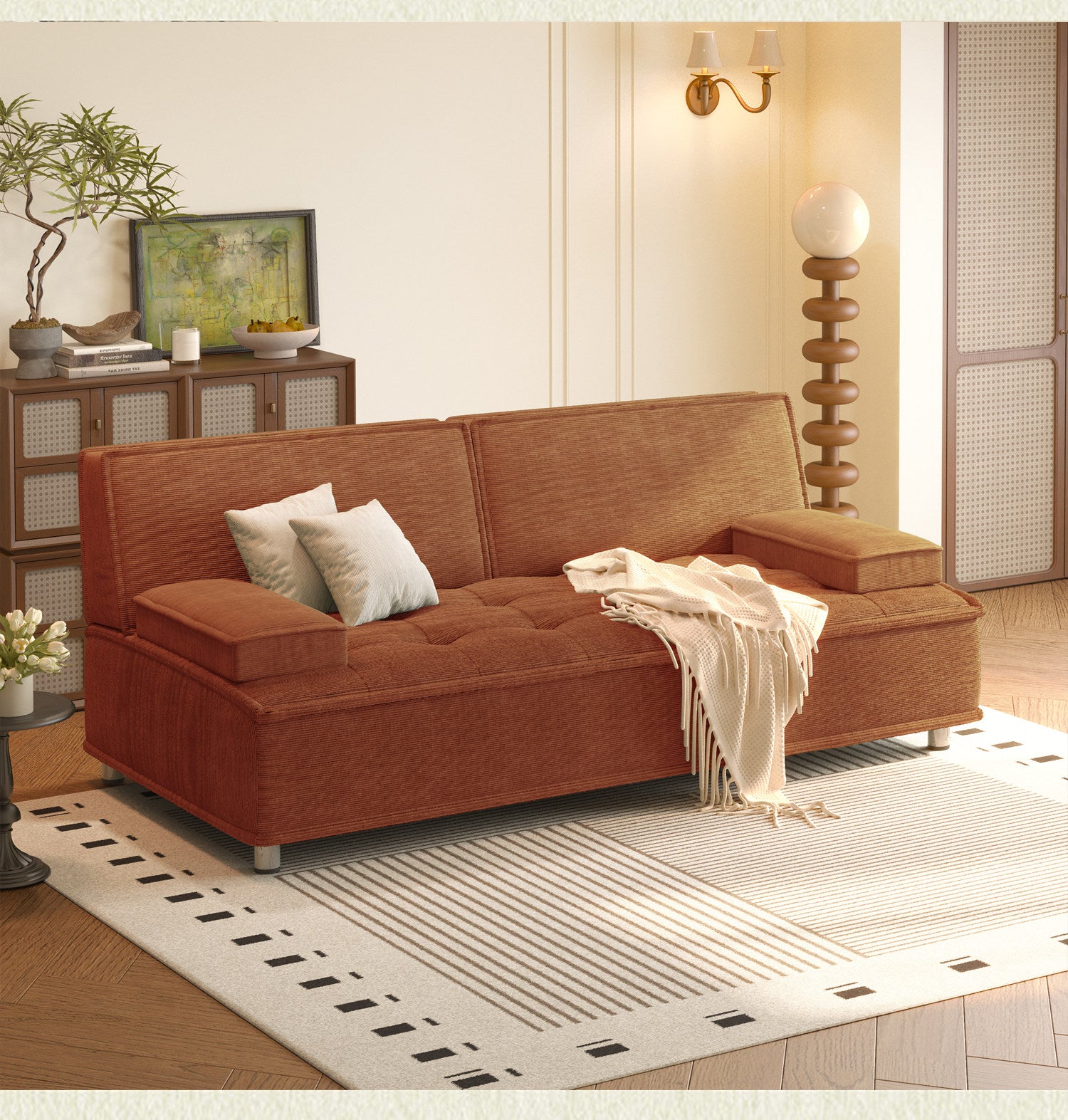 ソファ ソファベッド リビング寝室コーデュロイ生地高反発ウレタン使用