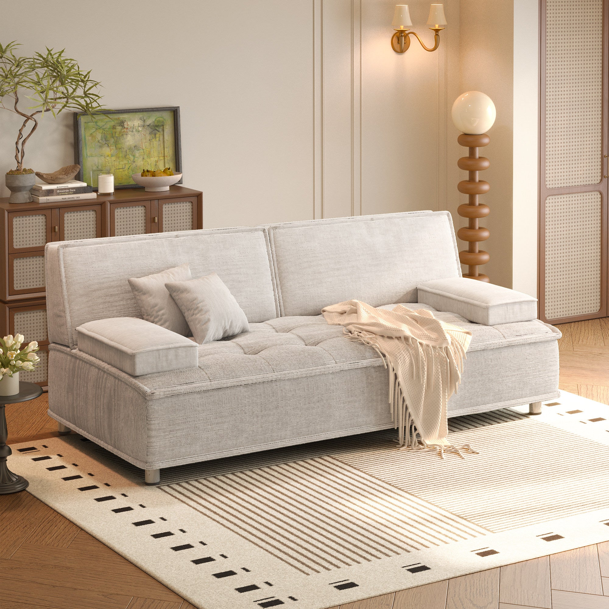 ソファ ソファベッド リビング寝室コーデュロイ生地高反発ウレタン使用