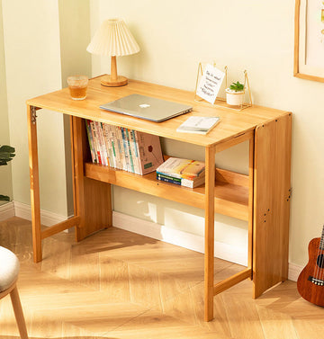 デスク　折りたたみテーブル　壁寄せ省スペース　竹天然素材を使用した環境に優しい家具G3-7224