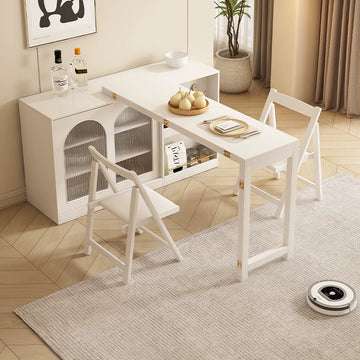 ダイニングテーブル　折りたたみテーブル　伸縮式収納キャビネット付き　省スペース収納G4-7230