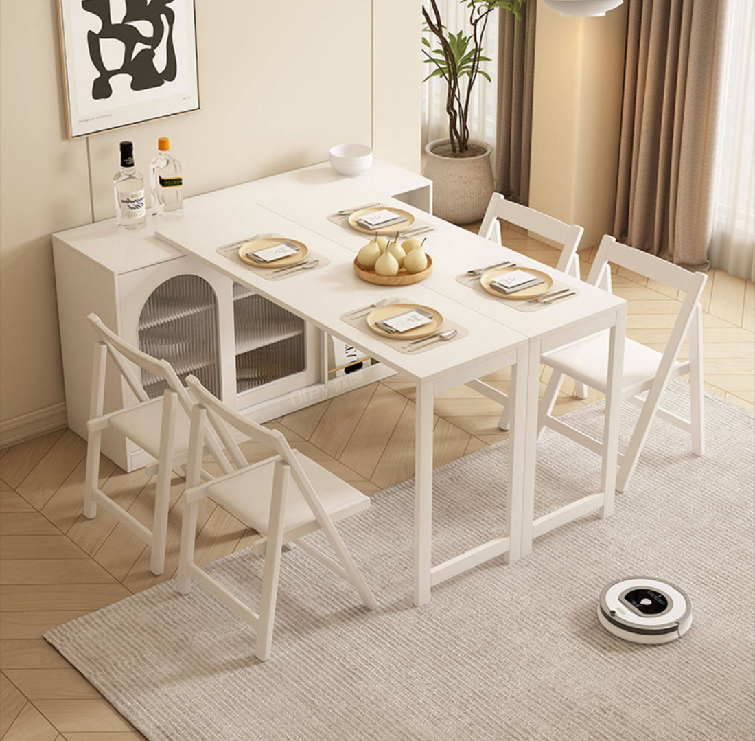 ダイニングテーブル　折りたたみテーブル　伸縮式収納キャビネット付き　省スペース収納G4-7230