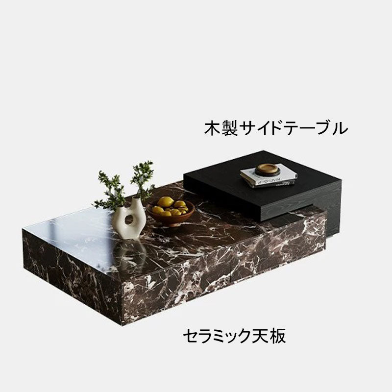 モダンなセラミックセンターテーブル | おしゃれなリビングインテリアに最適 | 大理石調デザイン　引き出し無しタイプ fjd-4681