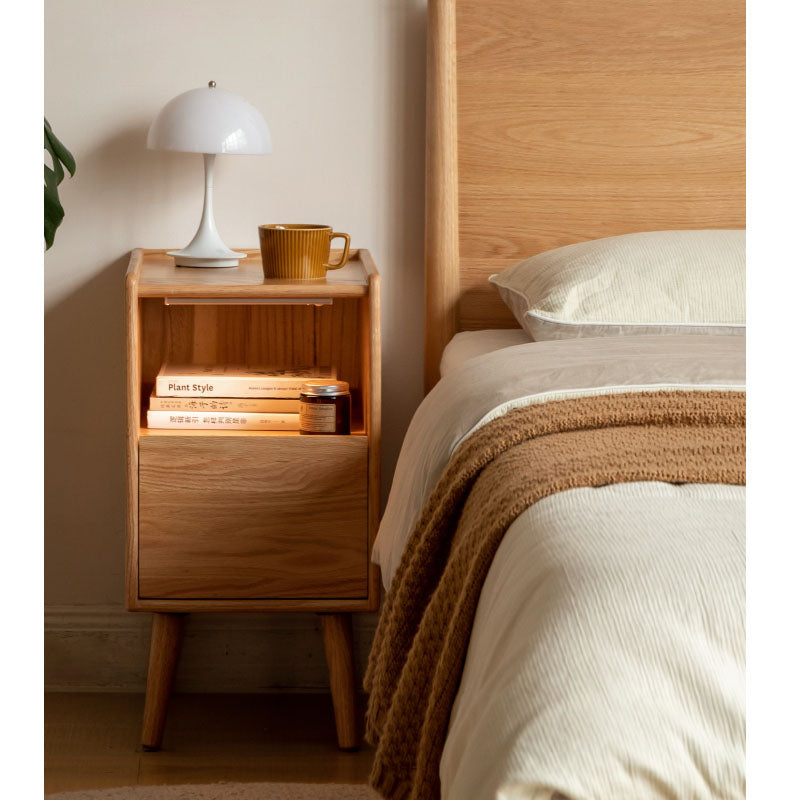 ナイトテーブル　サイドテーブル　オーク無垢材隙間収納　LEDライト別途購入　Y83A04