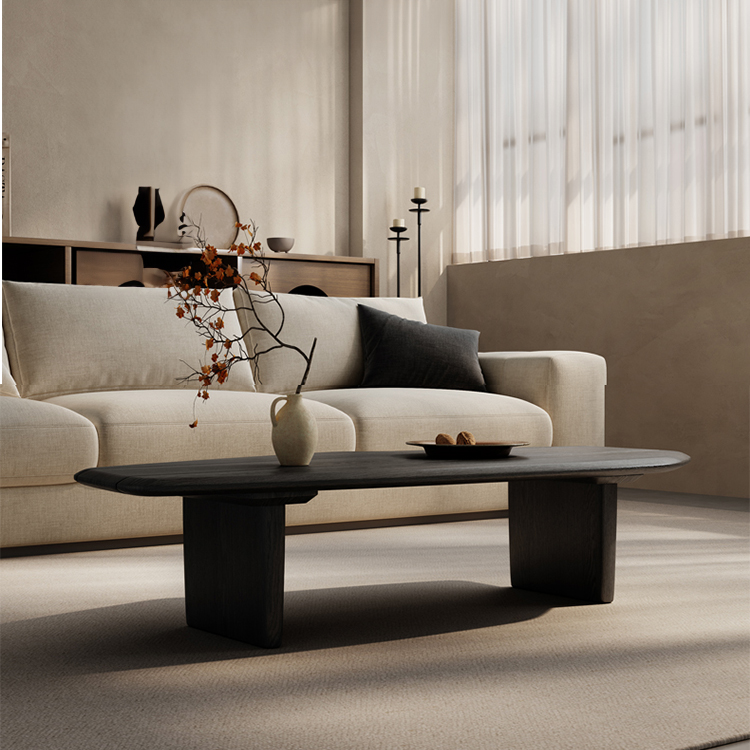 天然木製リビングテーブル　コーヒーテーブル　ブラックfwsm-5703