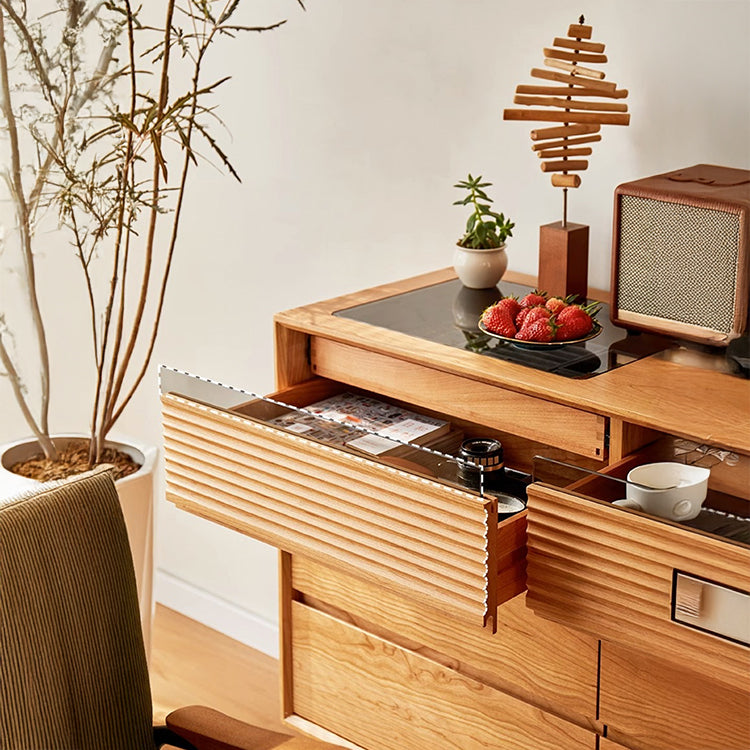 チェスト3段 タンス 引き出しがついたチェリー材使用した収納家具 hqx-6114