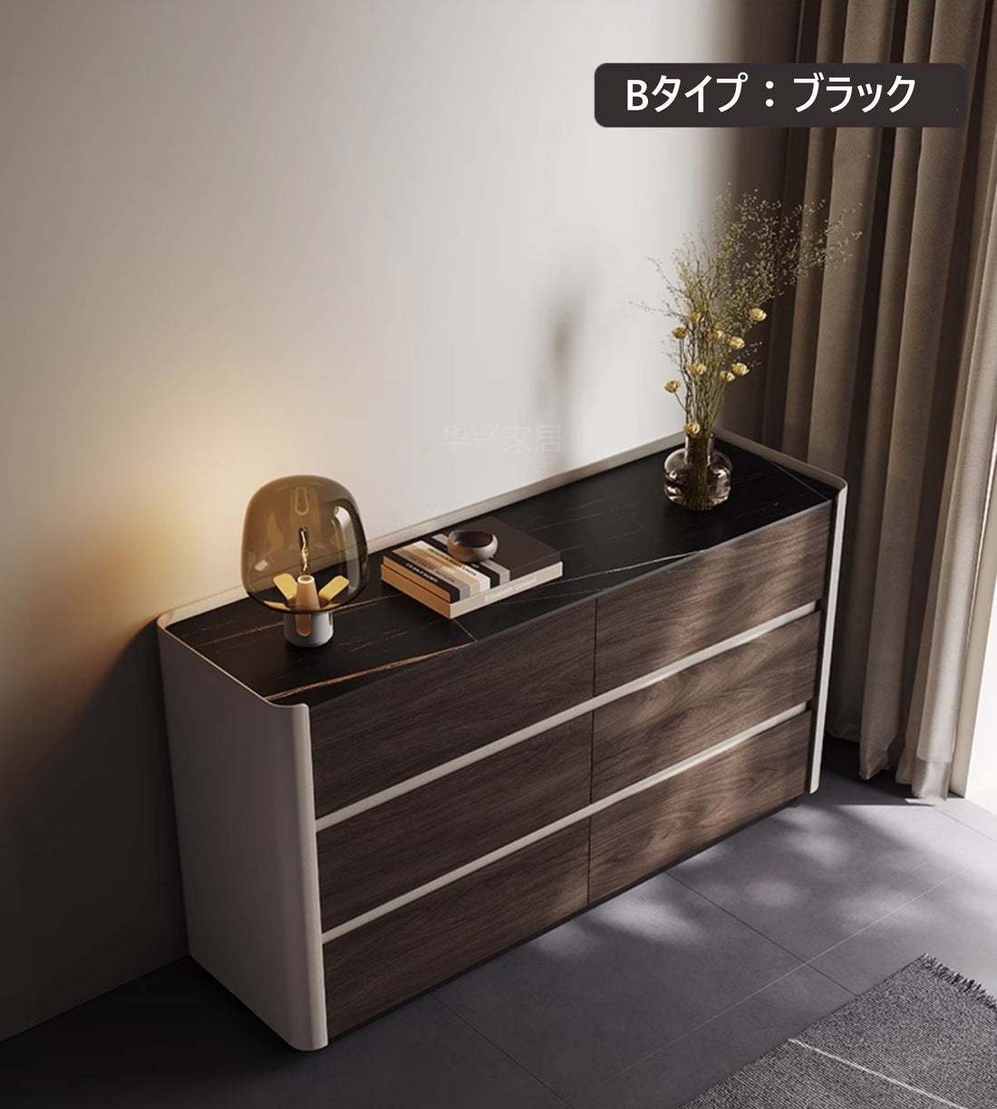 モダンデザインのチェスト収納｜セラミック＆PUレザー仕上げ　fhx-4578