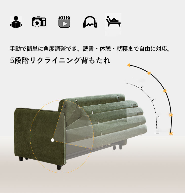 ソファベッド コーデュロイ 幅130〜230cm（5サイズ） 2WAY オリーブ fbj-6326